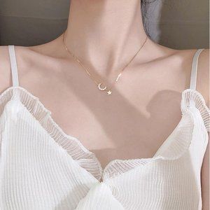 *NEW Diamond Moon Star Sterling Silver Necklace